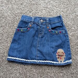 Gymboree Vintage (2012) Blue Denim Skirt with Colorful Gingerbread Girl Accents